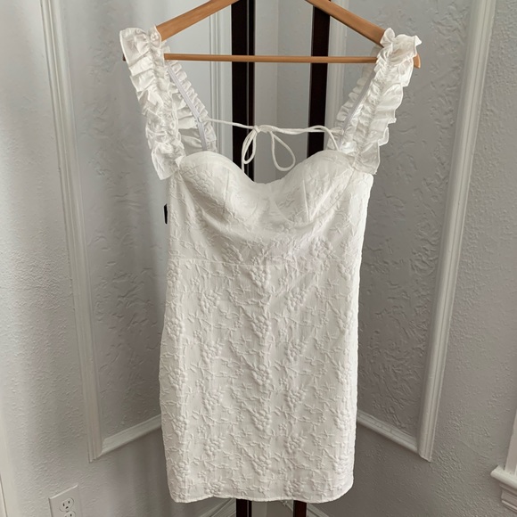 White Ruffle Strap Mini Dress - Picture 3 of 4